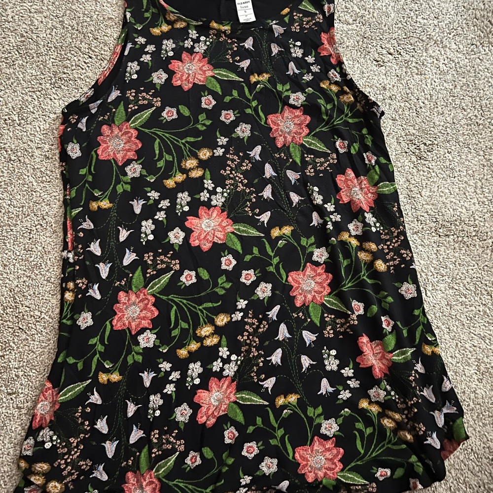 Old Navy Sleeveless Black Floral Tank Top - Coral & Green